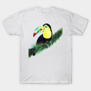 Colorful Toucan Watercolor Illustration perched on a Green Tree Branch T-Shirt